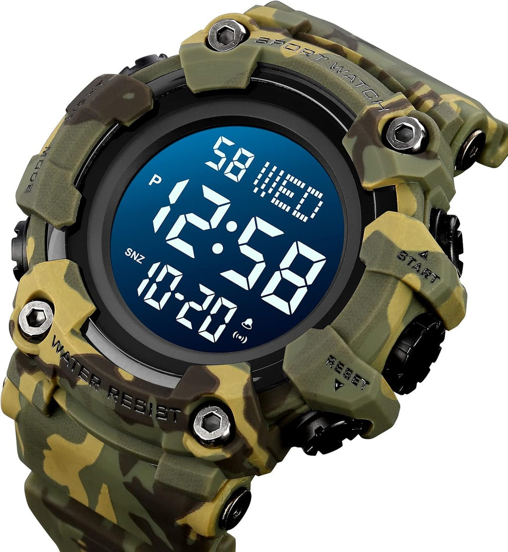 Men Sport Watch Countdown Stopwatch Watch Mens Wrist Watch Waterproof LED Electronic Digital Male Watch 12/24 Hour Multifunctional Watch