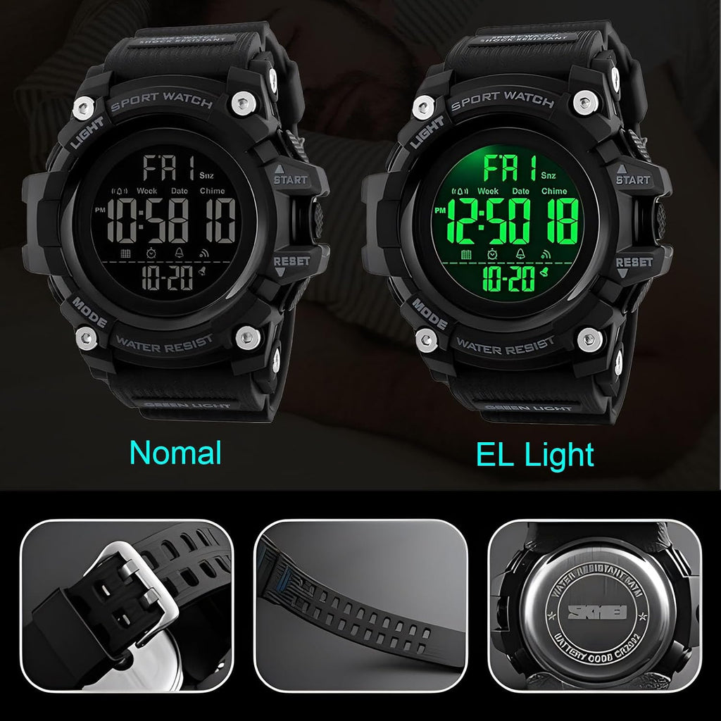 Men Sport Watch Countdown Stopwatch Watch Mens Wrist Watch Waterproof LED Electronic Digital Male Watch 12/24 Hour Multifunctional Watch