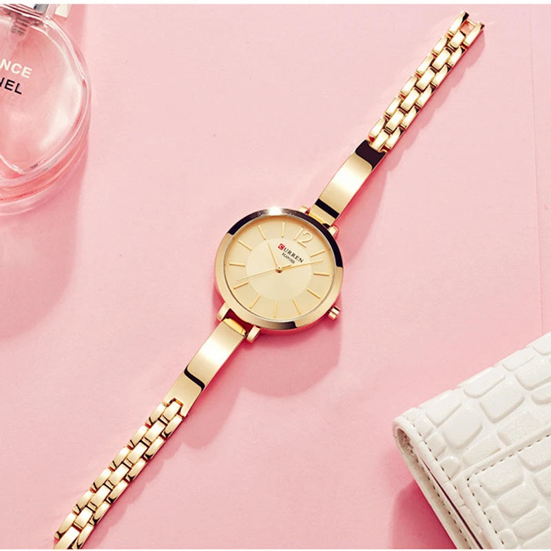 Fashion Gold Women Watches Stainless Steel Ultra Thin Quartz Watch Woman Romantic Clock Women'S Watches with Box