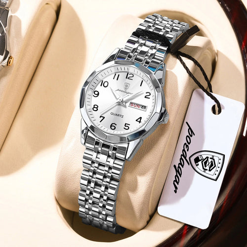 Elegant Ladies Watches Waterproof Luminous Date Week Watch for Woman High Quality Stainless Steel Quartz Women'S Watch