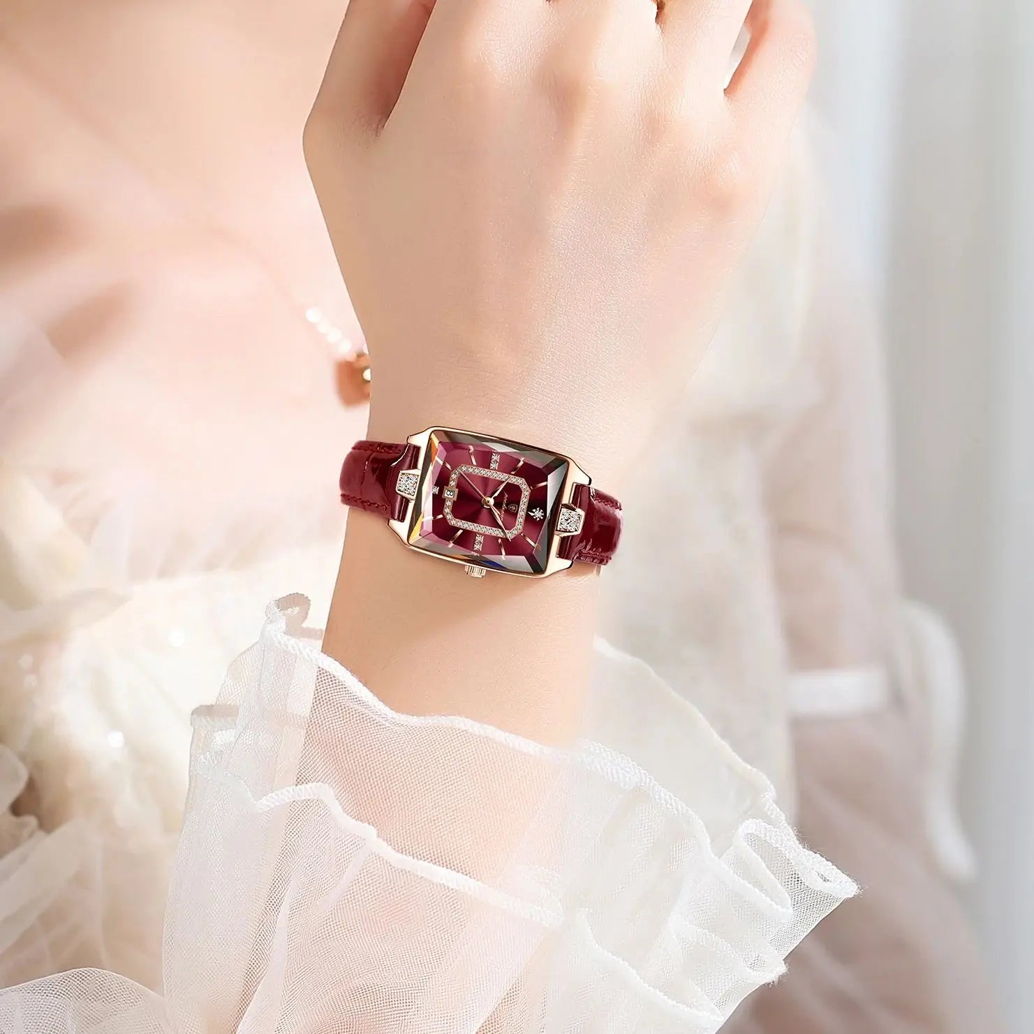 Luxury Brand Women'S Watches Waterproof Leather Date Diamond Woman Watch Elegant Fashion Women Quartz Wristwatch Reloj