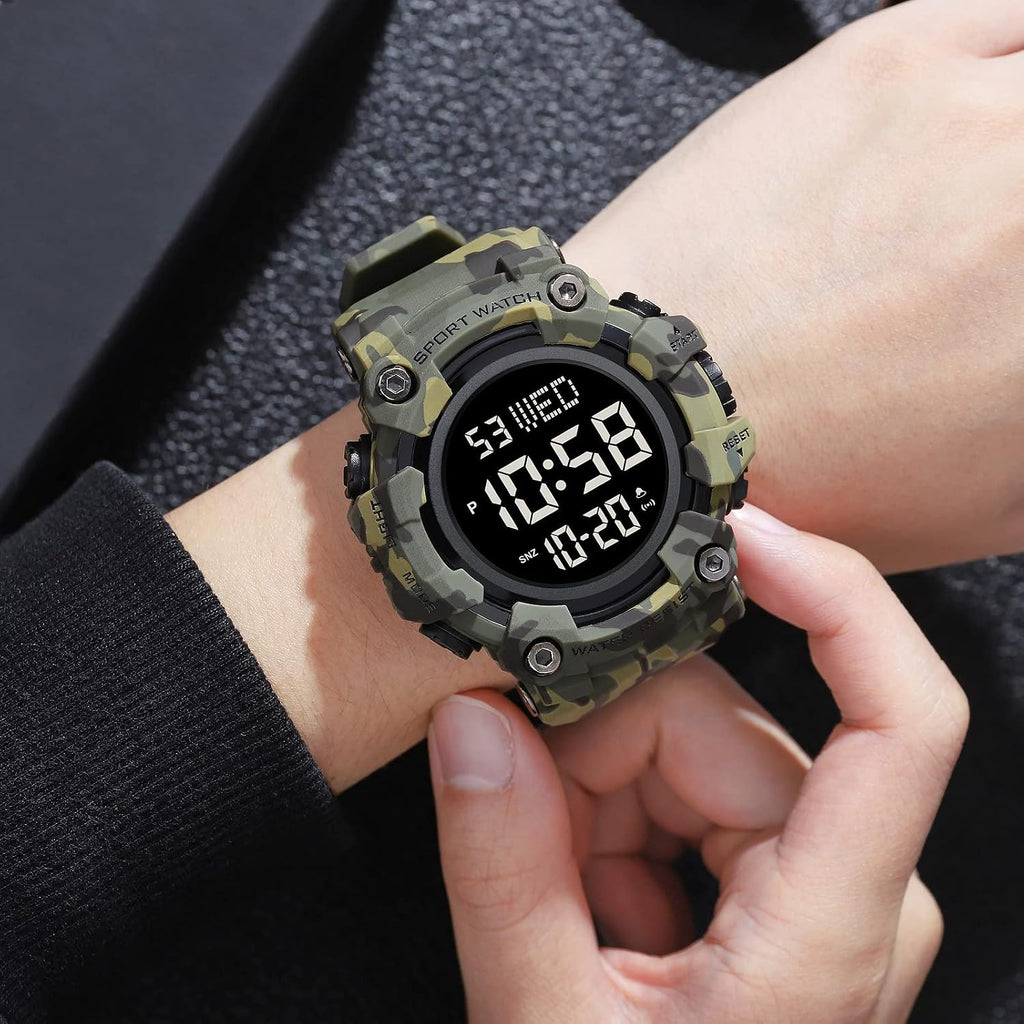 Men Sport Watch Countdown Stopwatch Watch Mens Wrist Watch Waterproof LED Electronic Digital Male Watch 12/24 Hour Multifunctional Watch