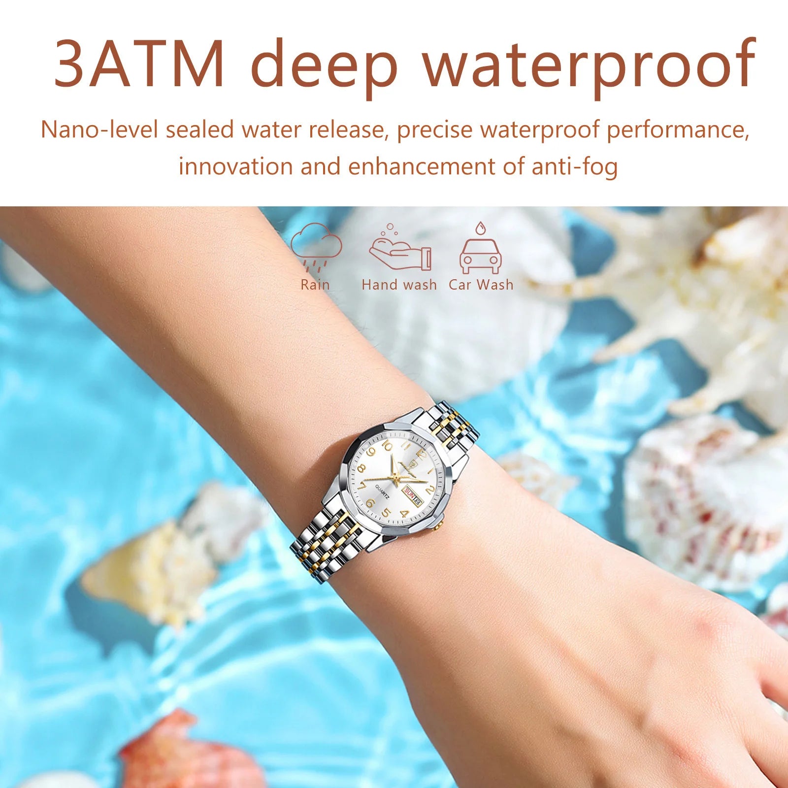 Elegant Ladies Watches Waterproof Luminous Date Week Watch for Woman High Quality Stainless Steel Quartz Women'S Watch