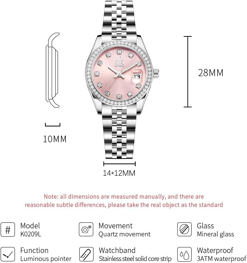 Women’S Crystal Accented Calendar Watch | Solid Alloy Steel Band, Elegant Dress Quartz Watches for Women