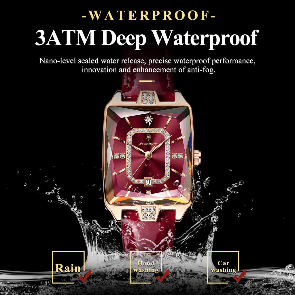 Luxury Brand Women'S Watches Waterproof Leather Date Diamond Woman Watch Elegant Fashion Women Quartz Wristwatch Reloj