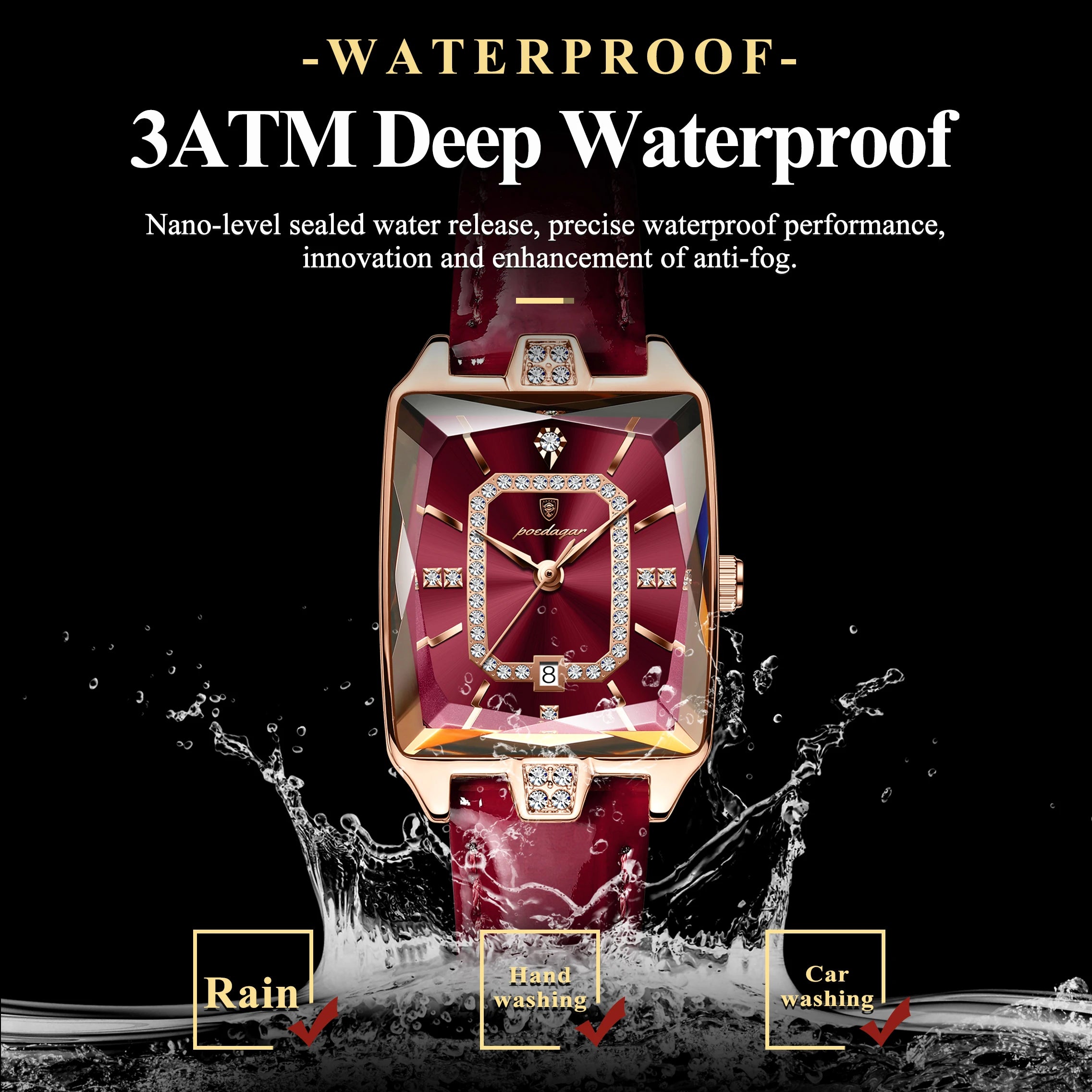 Luxury Brand Women'S Watches Waterproof Leather Date Diamond Woman Watch Elegant Fashion Women Quartz Wristwatch Reloj
