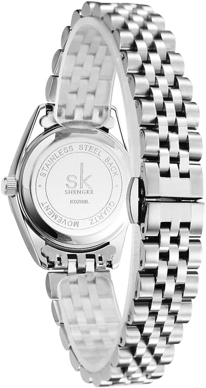 Women’S Crystal Accented Calendar Watch | Solid Alloy Steel Band, Elegant Dress Quartz Watches for Women