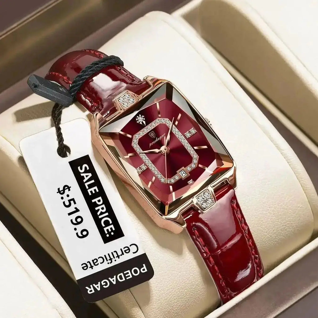 Luxury Brand Women'S Watches Waterproof Leather Date Diamond Woman Watch Elegant Fashion Women Quartz Wristwatch Reloj