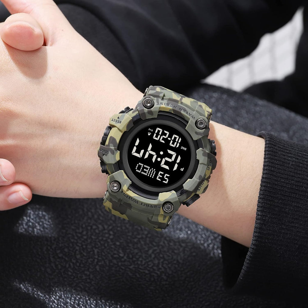 Men Sport Watch Countdown Stopwatch Watch Mens Wrist Watch Waterproof LED Electronic Digital Male Watch 12/24 Hour Multifunctional Watch