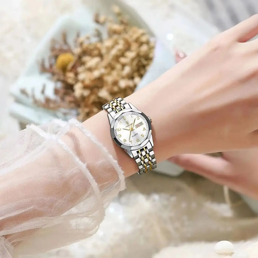 Elegant Ladies Watches Waterproof Luminous Date Week Watch for Woman High Quality Stainless Steel Quartz Women'S Watch