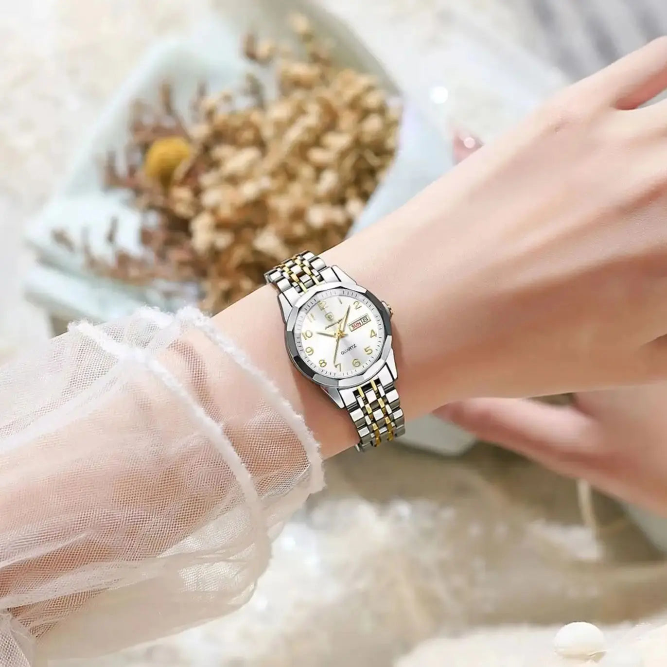 Elegant Ladies Watches Waterproof Luminous Date Week Watch for Woman High Quality Stainless Steel Quartz Women'S Watch