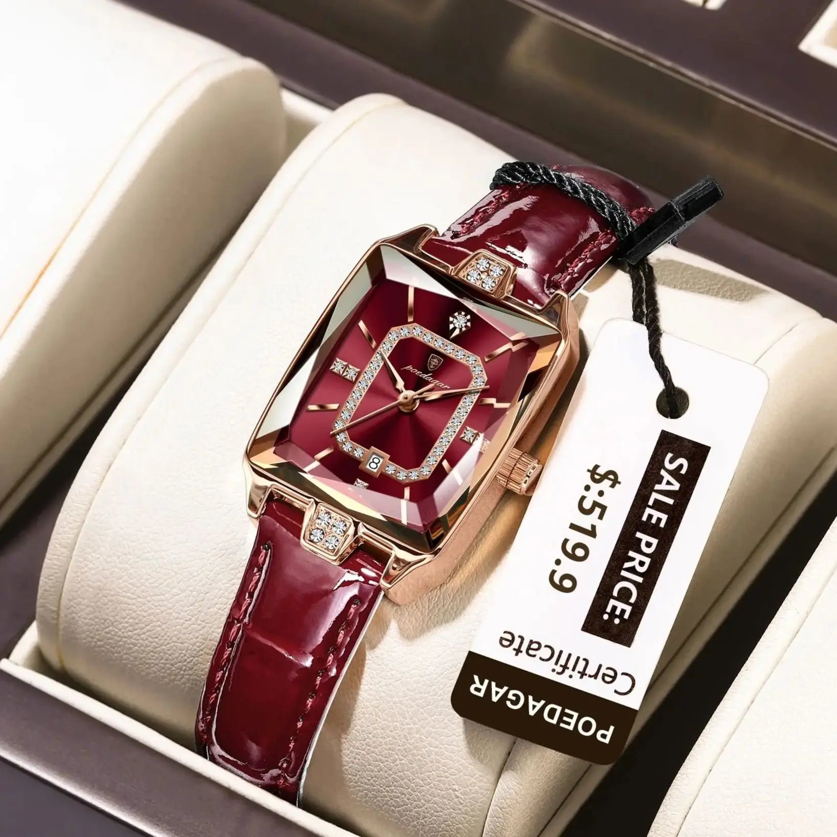 Luxury Brand Women'S Watches Waterproof Leather Date Diamond Woman Watch Elegant Fashion Women Quartz Wristwatch Reloj