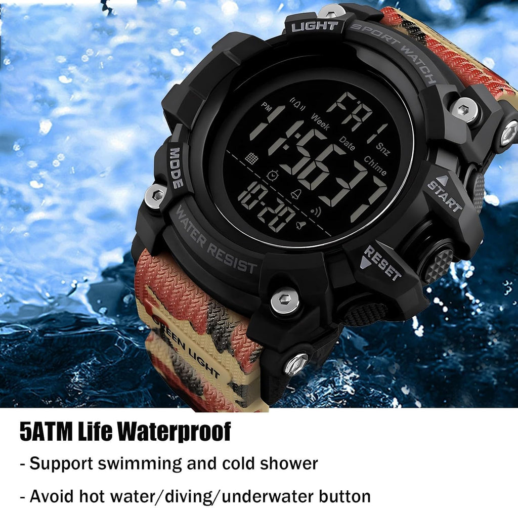 Men Sport Watch Countdown Stopwatch Watch Mens Wrist Watch Waterproof LED Electronic Digital Male Watch 12/24 Hour Multifunctional Watch