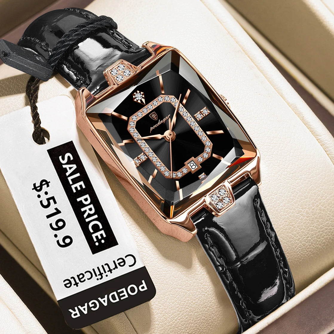 Luxury Brand Women'S Watches Waterproof Leather Date Diamond Woman Watch Elegant Fashion Women Quartz Wristwatch Reloj