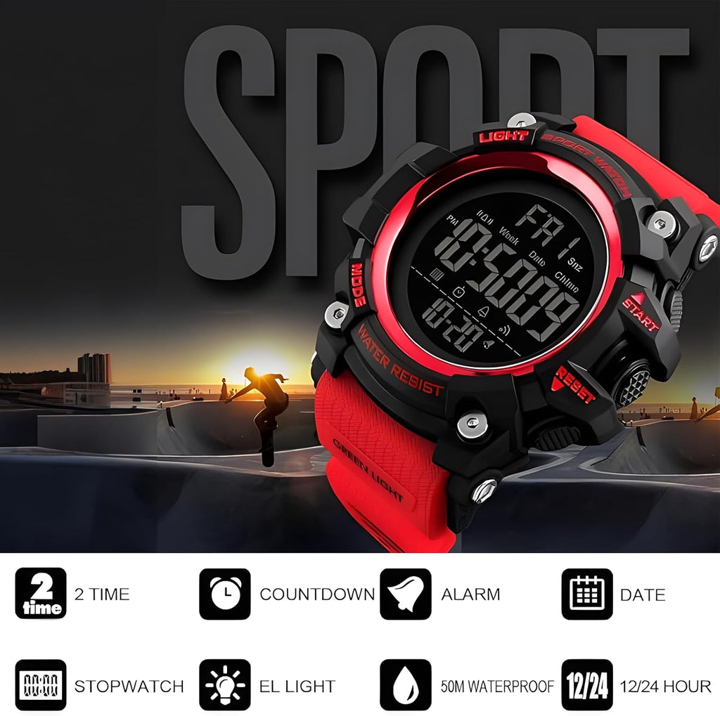 Men Sport Watch Countdown Stopwatch Watch Mens Wrist Watch Waterproof LED Electronic Digital Male Watch 12/24 Hour Multifunctional Watch