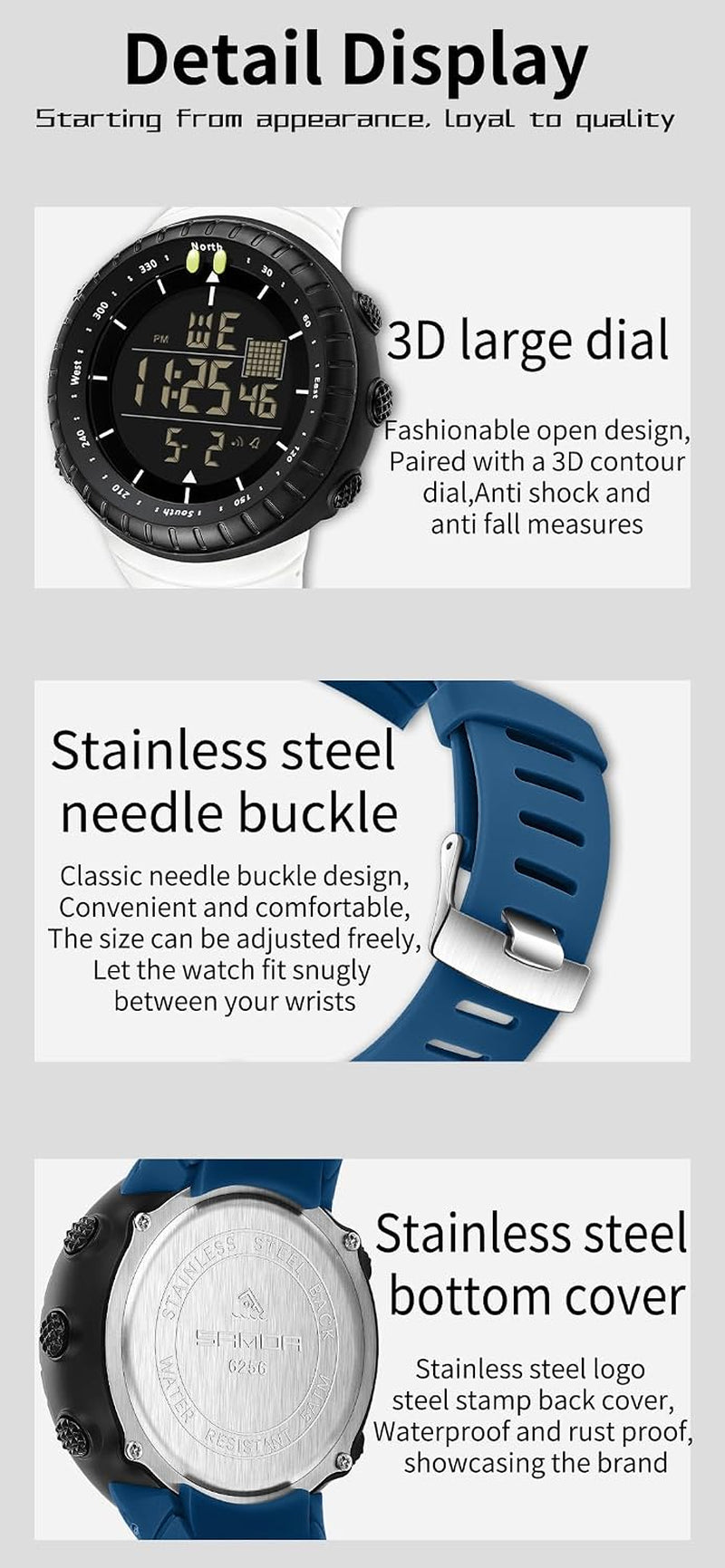 Men Sport Watch Countdown Stopwatch Watch Mens Wrist Watch Waterproof LED Electronic Digital Male Watch 12/24 Hour Multifunctional Watch