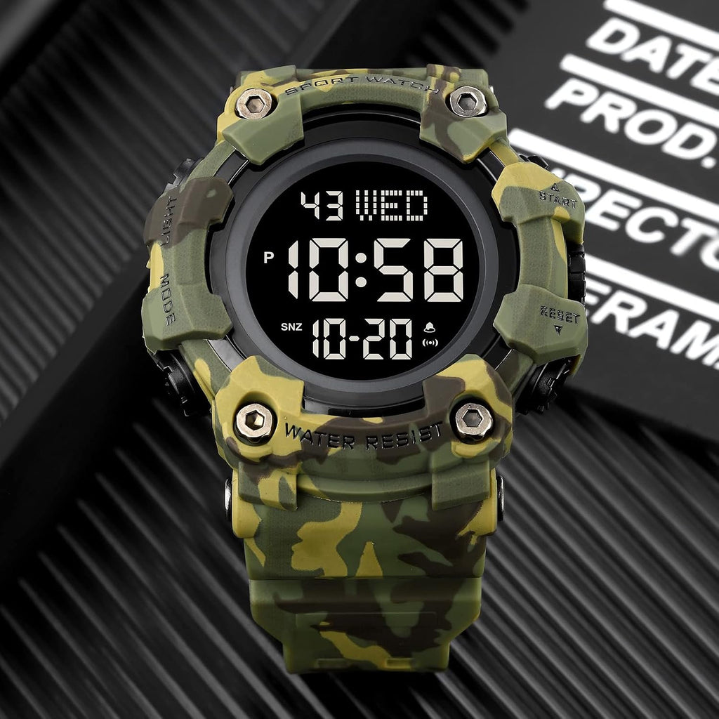 Men Sport Watch Countdown Stopwatch Watch Mens Wrist Watch Waterproof LED Electronic Digital Male Watch 12/24 Hour Multifunctional Watch