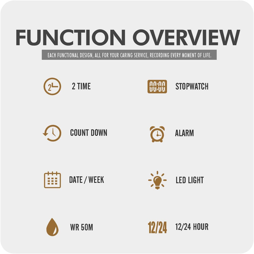 Men Sport Watch Countdown Stopwatch Watch Mens Wrist Watch Waterproof LED Electronic Digital Male Watch 12/24 Hour Multifunctional Watch