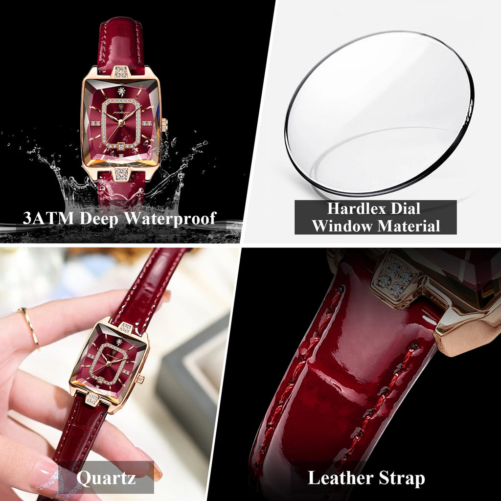 Luxury Brand Women'S Watches Waterproof Leather Date Diamond Woman Watch Elegant Fashion Women Quartz Wristwatch Reloj