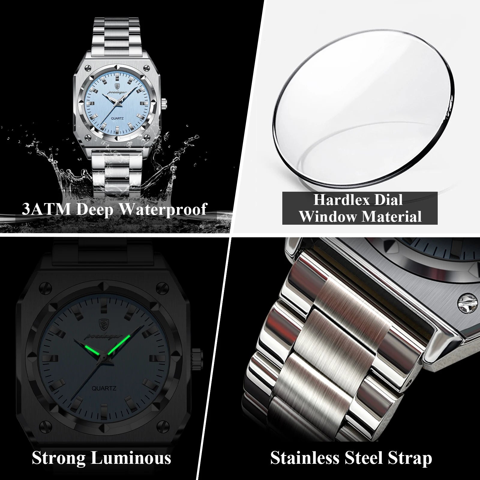 Square Luxury Ladies Watch Waterproof Stainless Steel Luminous Fashion Woman Watch Elegant Quartz Women'S Watches Reloj