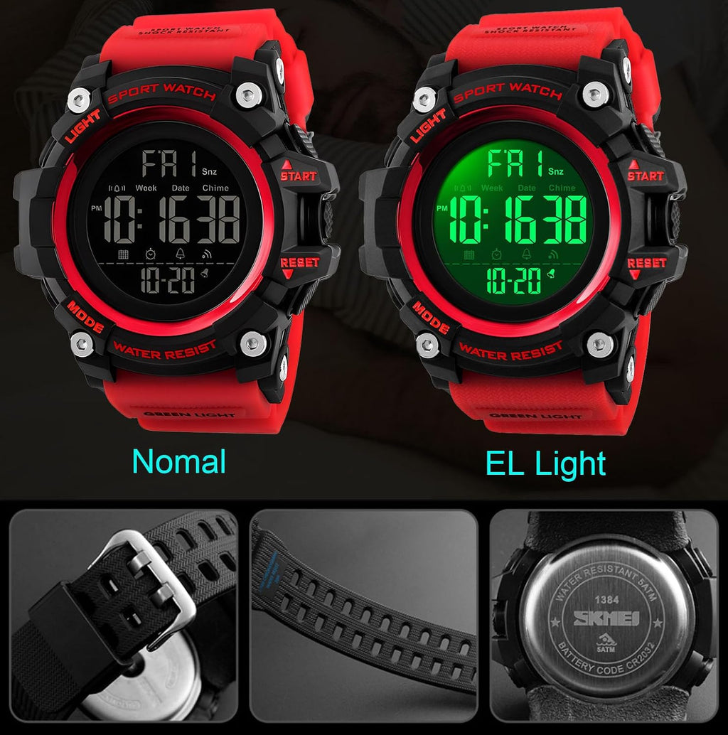 Men Sport Watch Countdown Stopwatch Watch Mens Wrist Watch Waterproof LED Electronic Digital Male Watch 12/24 Hour Multifunctional Watch