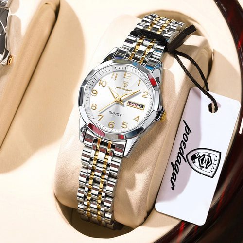 Elegant Ladies Watches Waterproof Luminous Date Week Watch for Woman High Quality Stainless Steel Quartz Women'S Watch