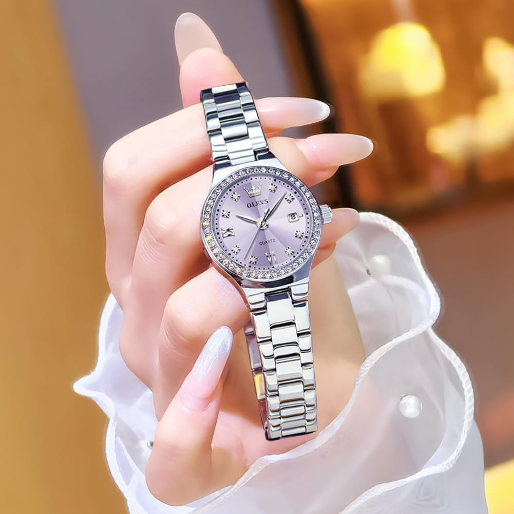 Women'S Casual Stainless Steel Watch, Small Wrist Simple Watch for Women, Elegant Diamond Roman Numerals Ladies Dress Watch