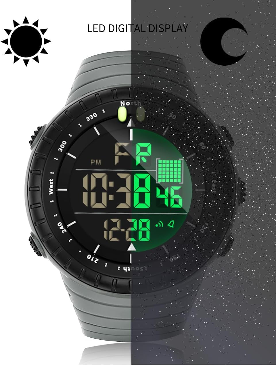 Men Sport Watch Countdown Stopwatch Watch Mens Wrist Watch Waterproof LED Electronic Digital Male Watch 12/24 Hour Multifunctional Watch